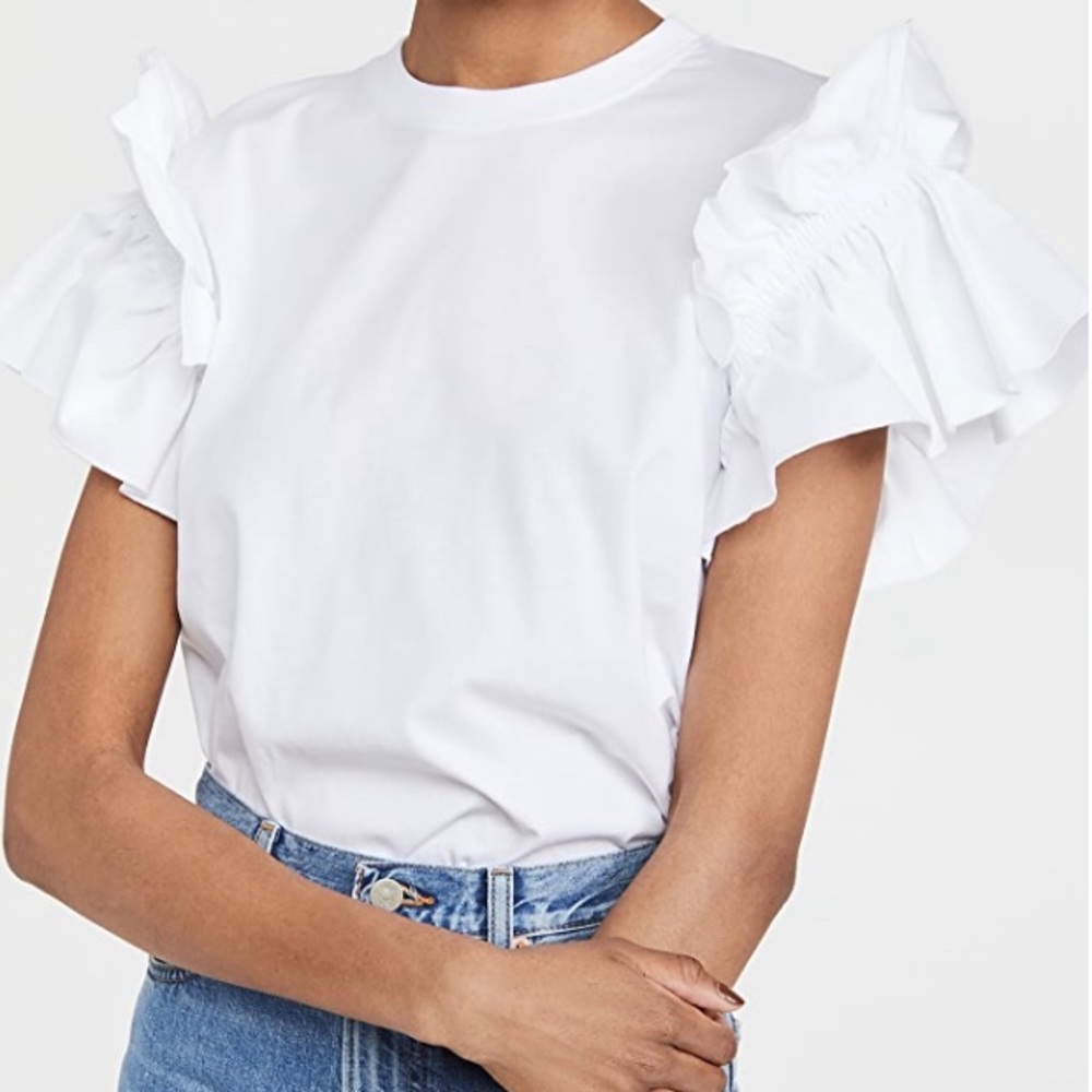 Victoria Beckham White ruffled sleeve T-shirt, sz S